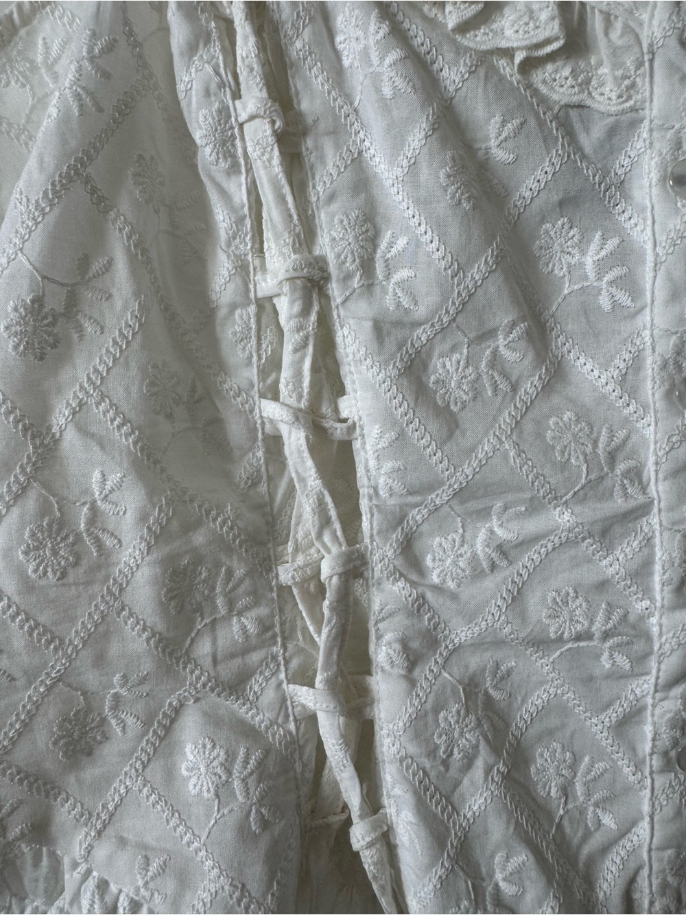 White Ruffled Eyelet Button-Front Women’s Tank Top - Picture 2 of 5